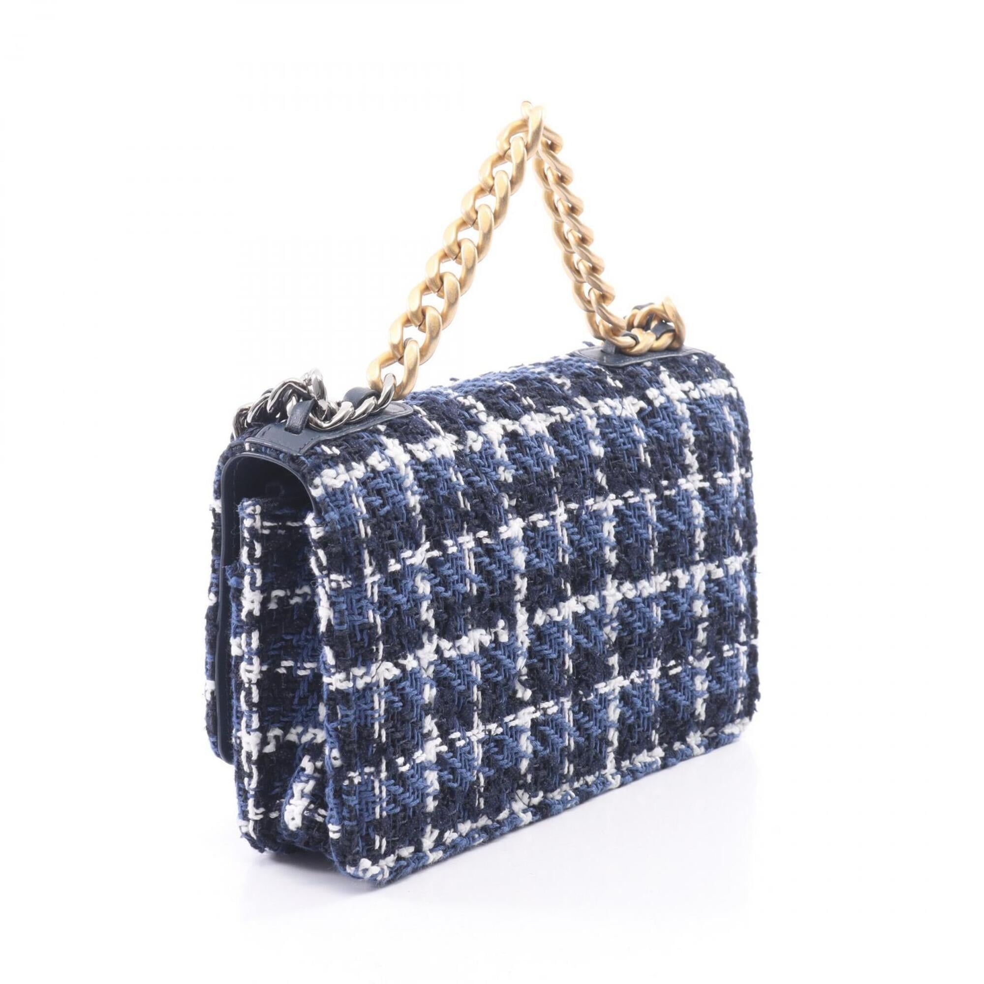 Chanel CHANEL CHANEL19 Matelassé Check Combination Hardware 2-Way Shoulder Bag Handbag Fabric Women's Blue White Black — New - Store Return