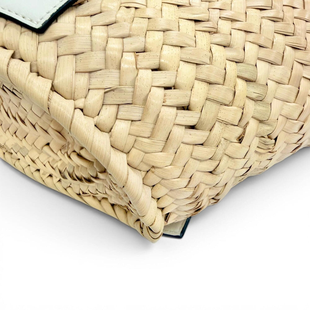 LOEWE A223S93X04 Basket Bag Small Palm Leaf Leather Anagram Handbag Natural White Made in Spain Women's Comes with Box and Dust — Like New