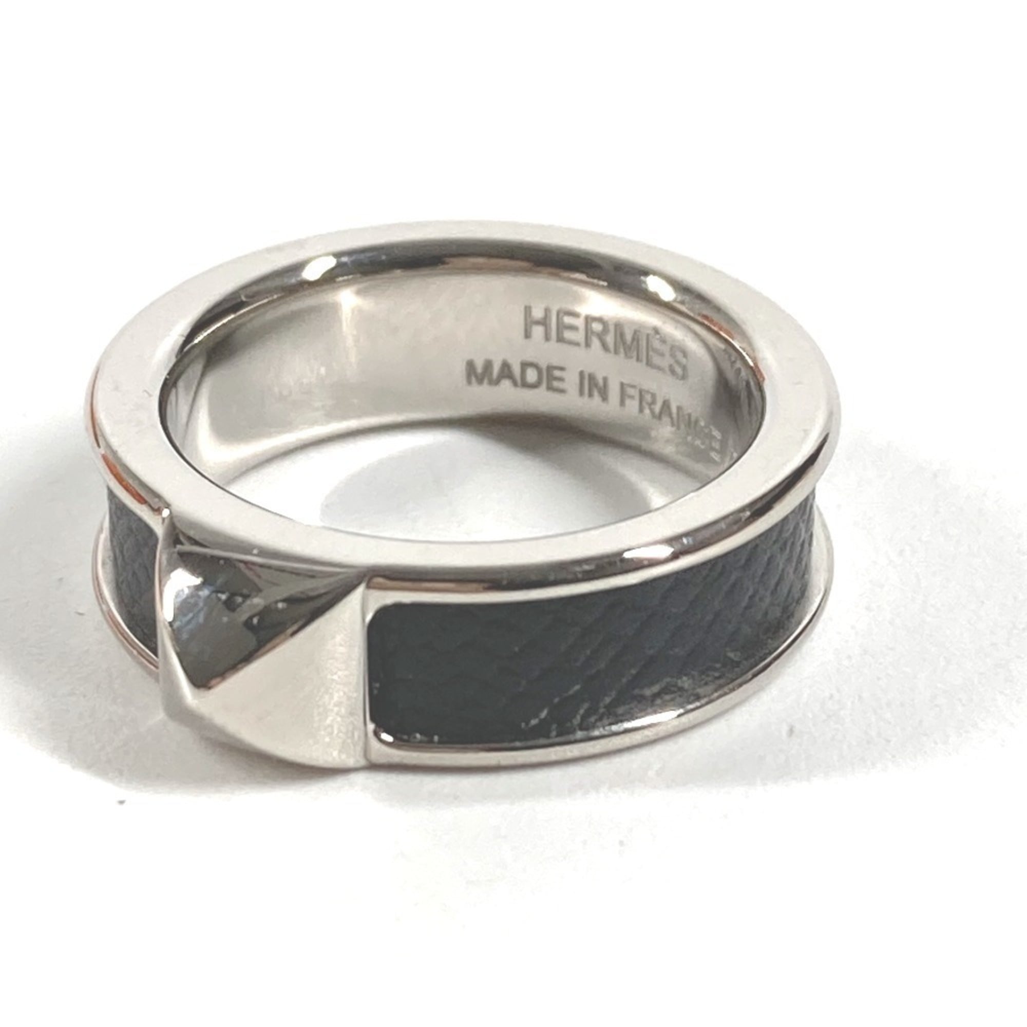 HERMES Hermes Athens Accessory Ring - Metal Leather Women's Black Size 1 — Like New