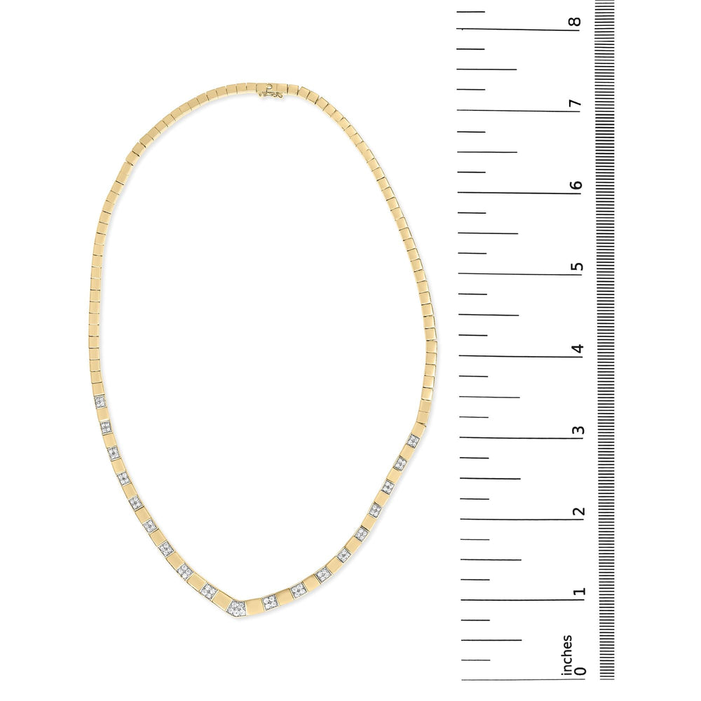 14K Yellow Gold 4/5 Cttw Diamond Cluster and Bar Set Link 3.5 MM Chain Necklace (G-H Color, VS1-VS2 Clarity) - 16" Inches