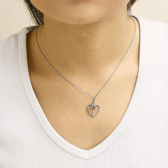 14K Rose Gold Plated Sterling Silver 1/5 Cttw Diamond Heart Cross Pendant Necklace