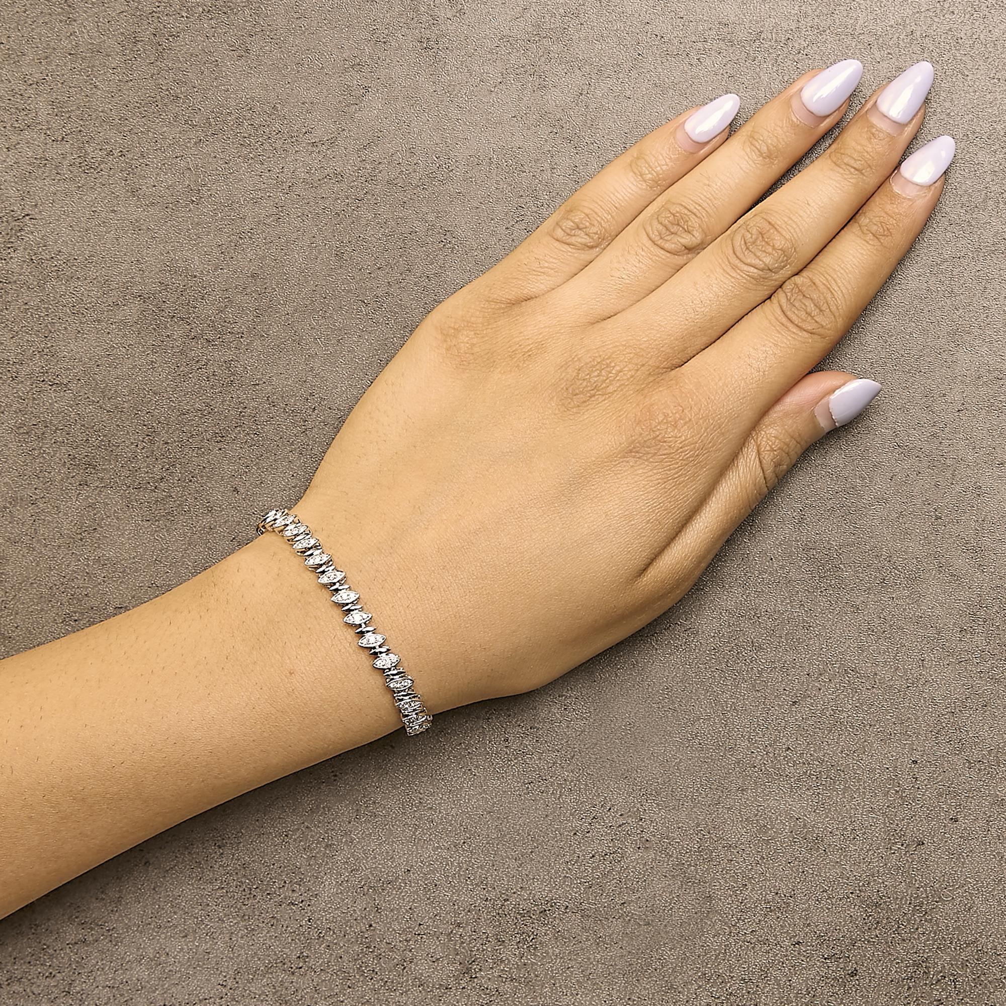 .925 Sterling SIlver 1.00 Cttw Marquise Link Bracelet