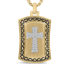 14K Yellow Gold Plated Sterling Silver 1/4 Cttw Diamond Cross Dog Tag Pendant Necklace