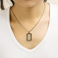 14K Yellow Gold Plated Sterling Silver 1/4 Cttw Diamond Cross Dog Tag Pendant Necklace