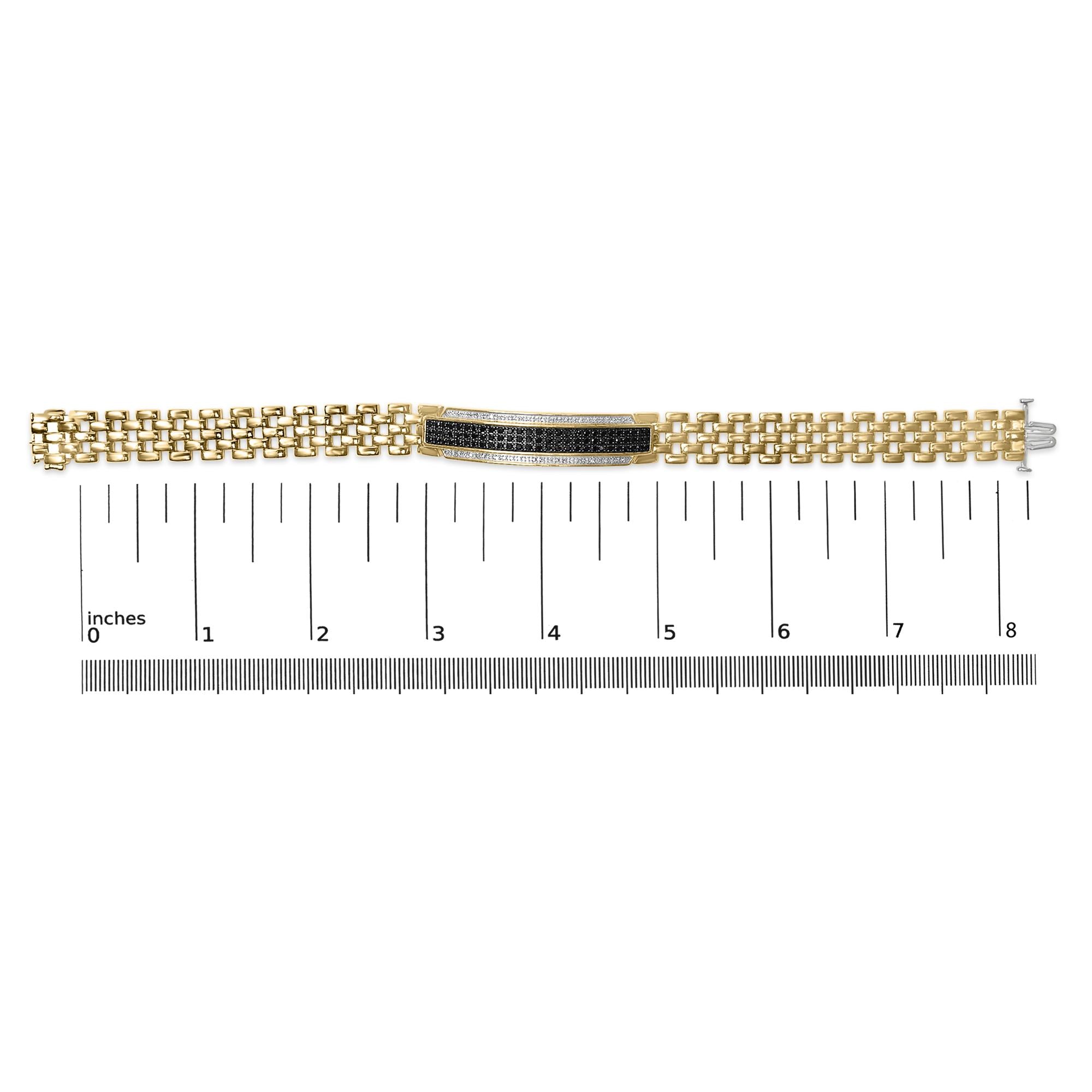 Men's 14K Yellow Gold Plated .925 Sterling Silver 1.0 Cttw Black and White Diamond ID Link Bracelet