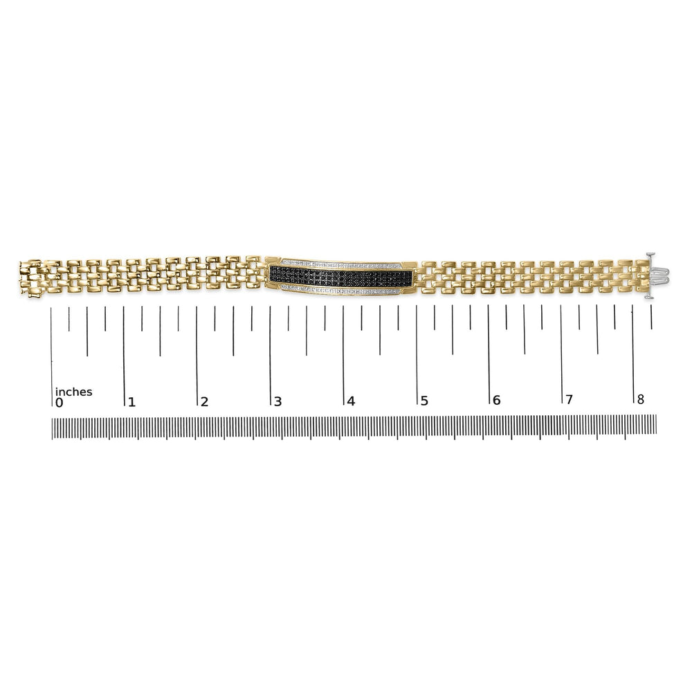 Men's 14K Yellow Gold Plated .925 Sterling Silver 1.0 Cttw Black and White Diamond ID Link Bracelet
