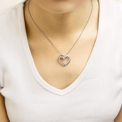 14K Rose Gold Plated Sterling Silver 1/2 Cttw Diamond Open Heart Pendant Necklace