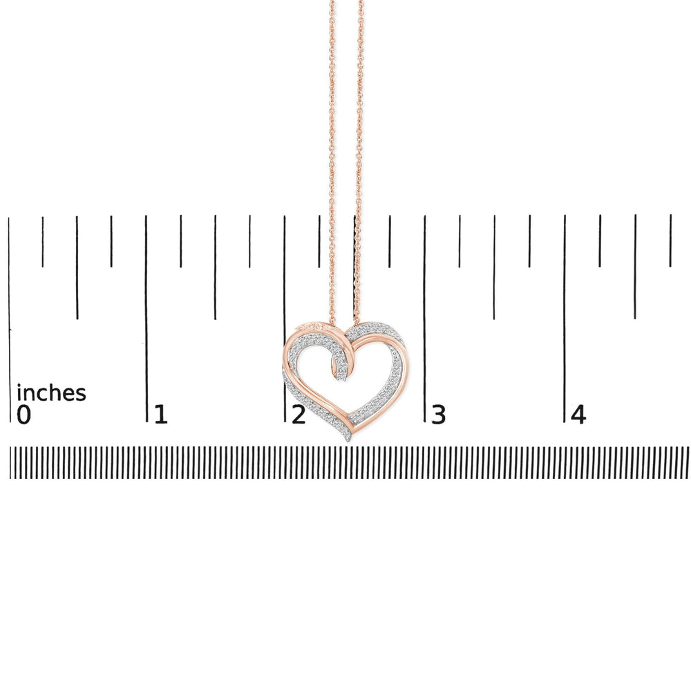14K Rose Gold Plated Sterling Silver 1/2 Cttw Diamond Open Heart Pendant Necklace