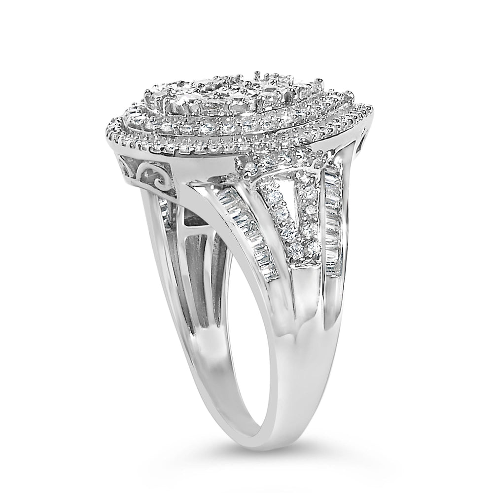 Sterling Silver 1 Cttw Diamond Pear-Shaped Triple Halo Cluster Ring