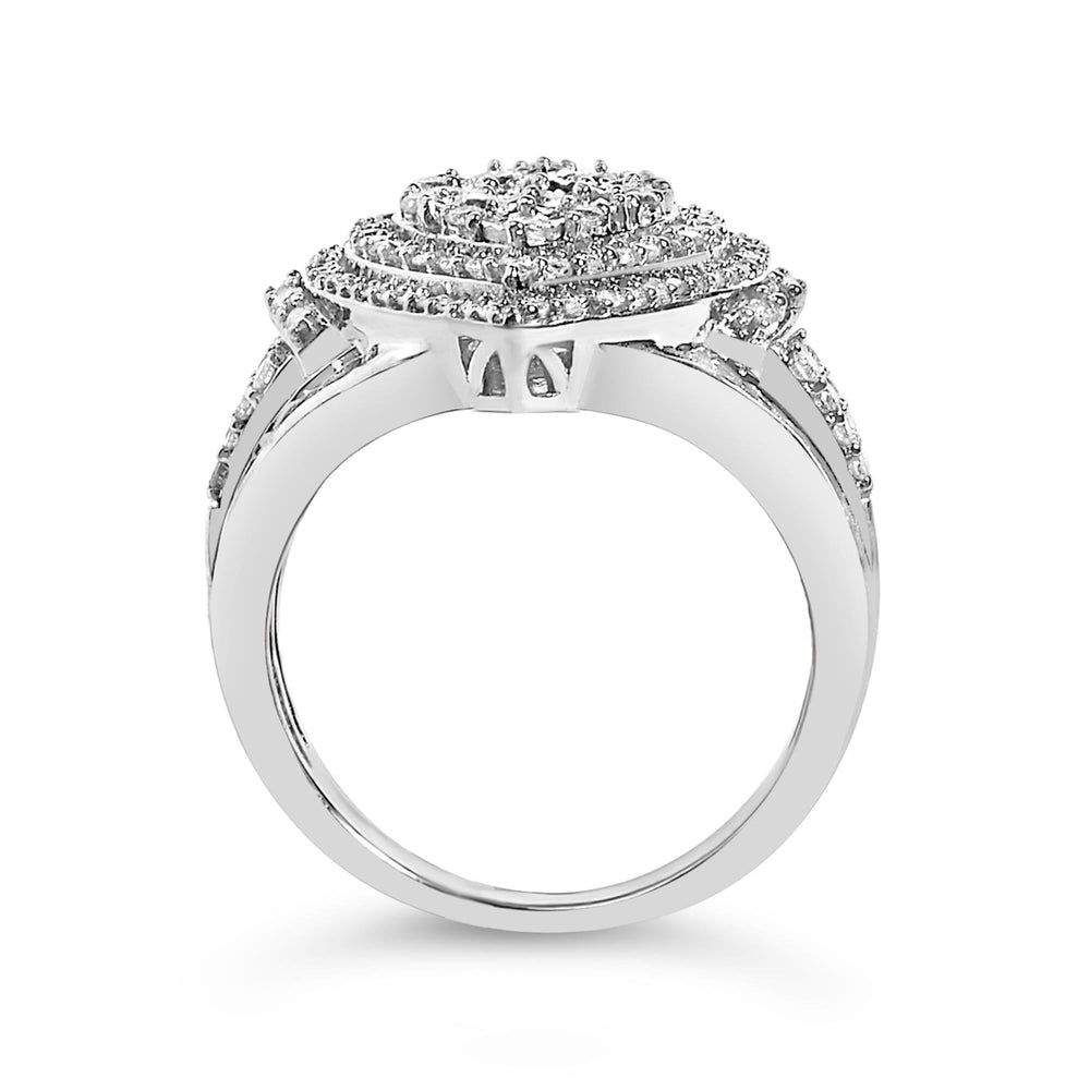 Sterling Silver 1 Cttw Diamond Pear-Shaped Triple Halo Cluster Ring