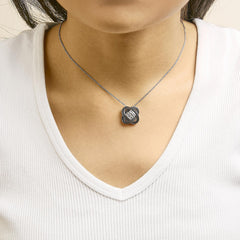 Black Rhodium Plated Sterling Silver Diamond Accent Geometric Knot Pendant Necklace