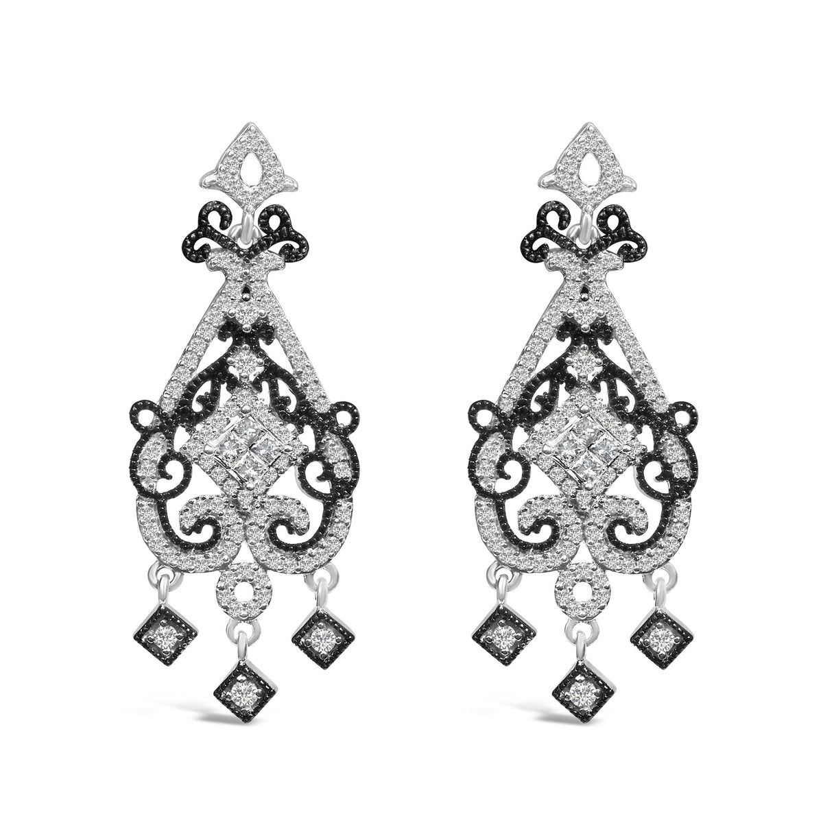 Black Rhodium and .925 Sterling Silver 3/4 Cttw Diamond Chandelier Earrings