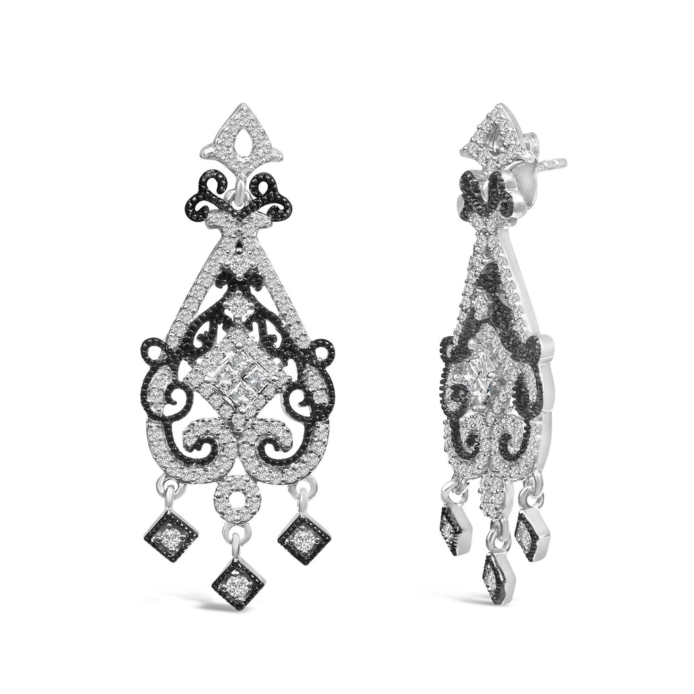 Black Rhodium and .925 Sterling Silver 3/4 Cttw Diamond Chandelier Earrings