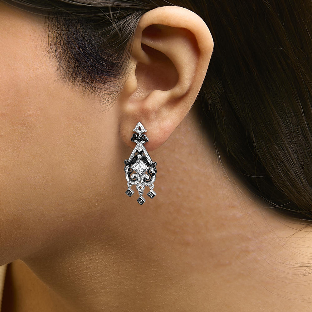 Black Rhodium and .925 Sterling Silver 3/4 Cttw Diamond Chandelier Earrings