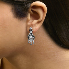 Black Rhodium and .925 Sterling Silver 3/4 Cttw Diamond Chandelier Earrings