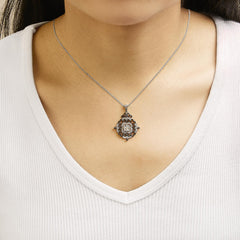 Black Rhodium Plated Sterling Silver 3/4 Cttw Diamond Ornate Medallion Pendant Necklace