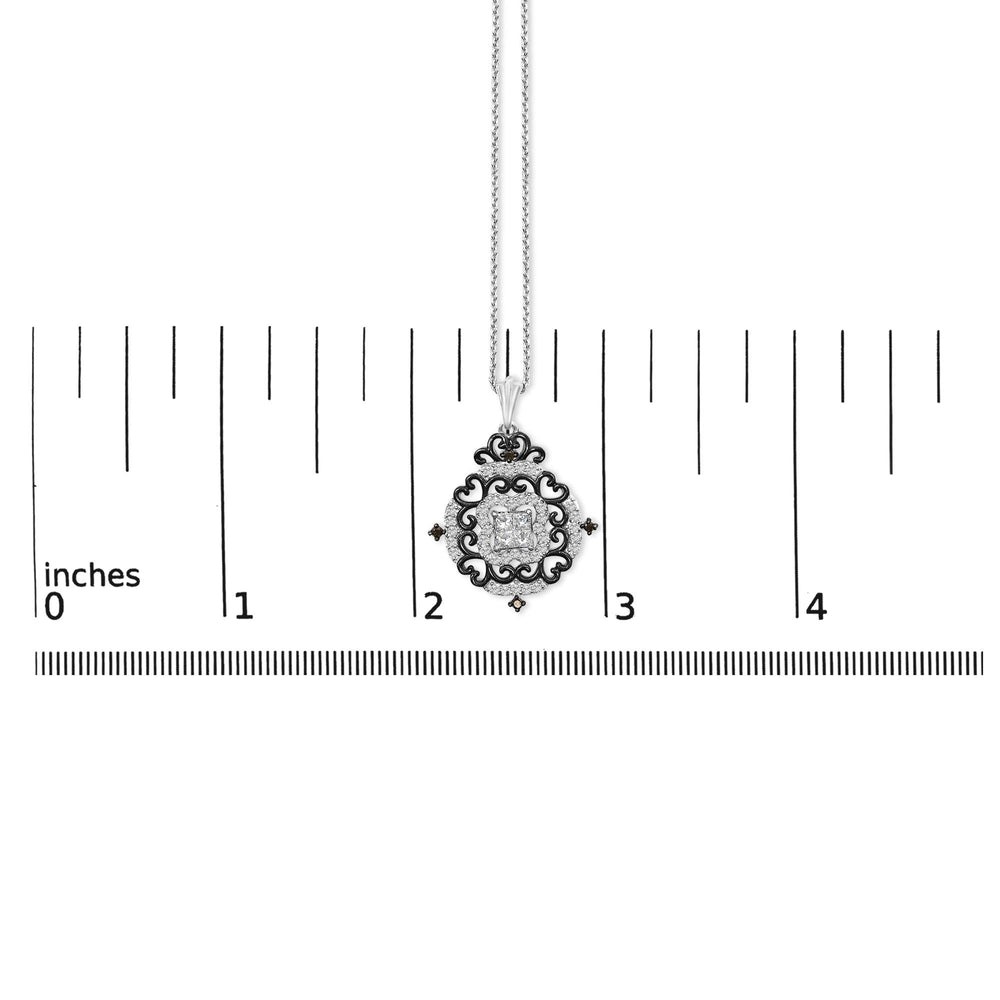 Black Rhodium Plated Sterling Silver 3/4 Cttw Diamond Ornate Medallion Pendant Necklace