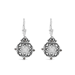 Black Rhodium and .925 Sterling Silver 3/4 Cttw Diamond Medallion Drop Earrings