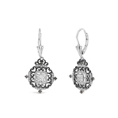 Black Rhodium and .925 Sterling Silver 3/4 Cttw Diamond Medallion Drop Earrings