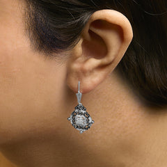 Black Rhodium and .925 Sterling Silver 3/4 Cttw Diamond Medallion Drop Earrings