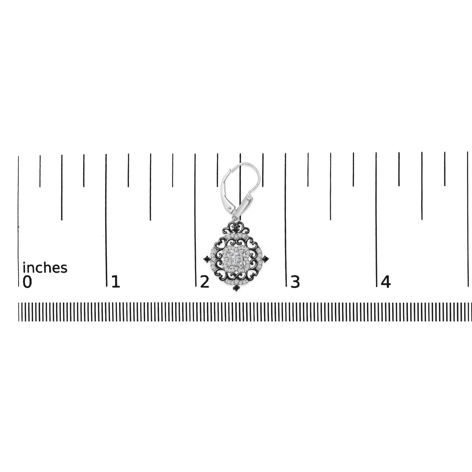 Black Rhodium and .925 Sterling Silver 3/4 Cttw Diamond Medallion Drop Earrings