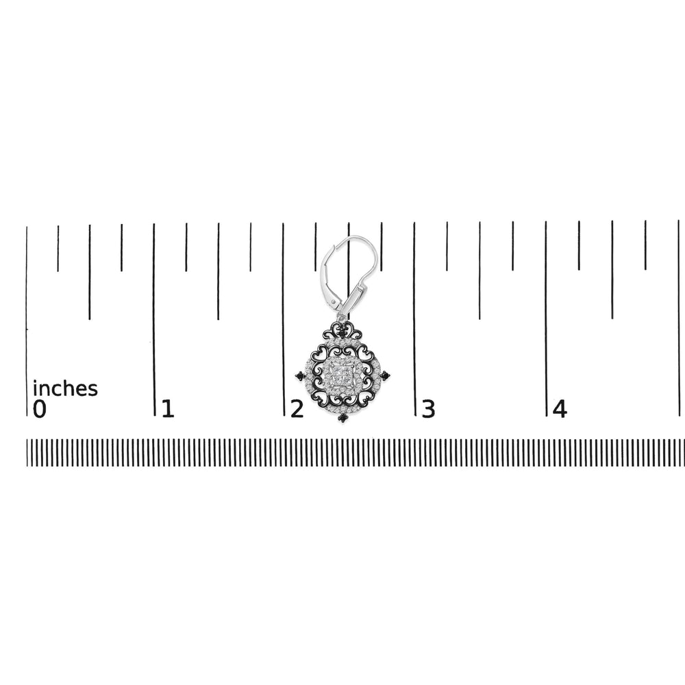 Black Rhodium and .925 Sterling Silver 3/4 Cttw Diamond Medallion Drop Earrings