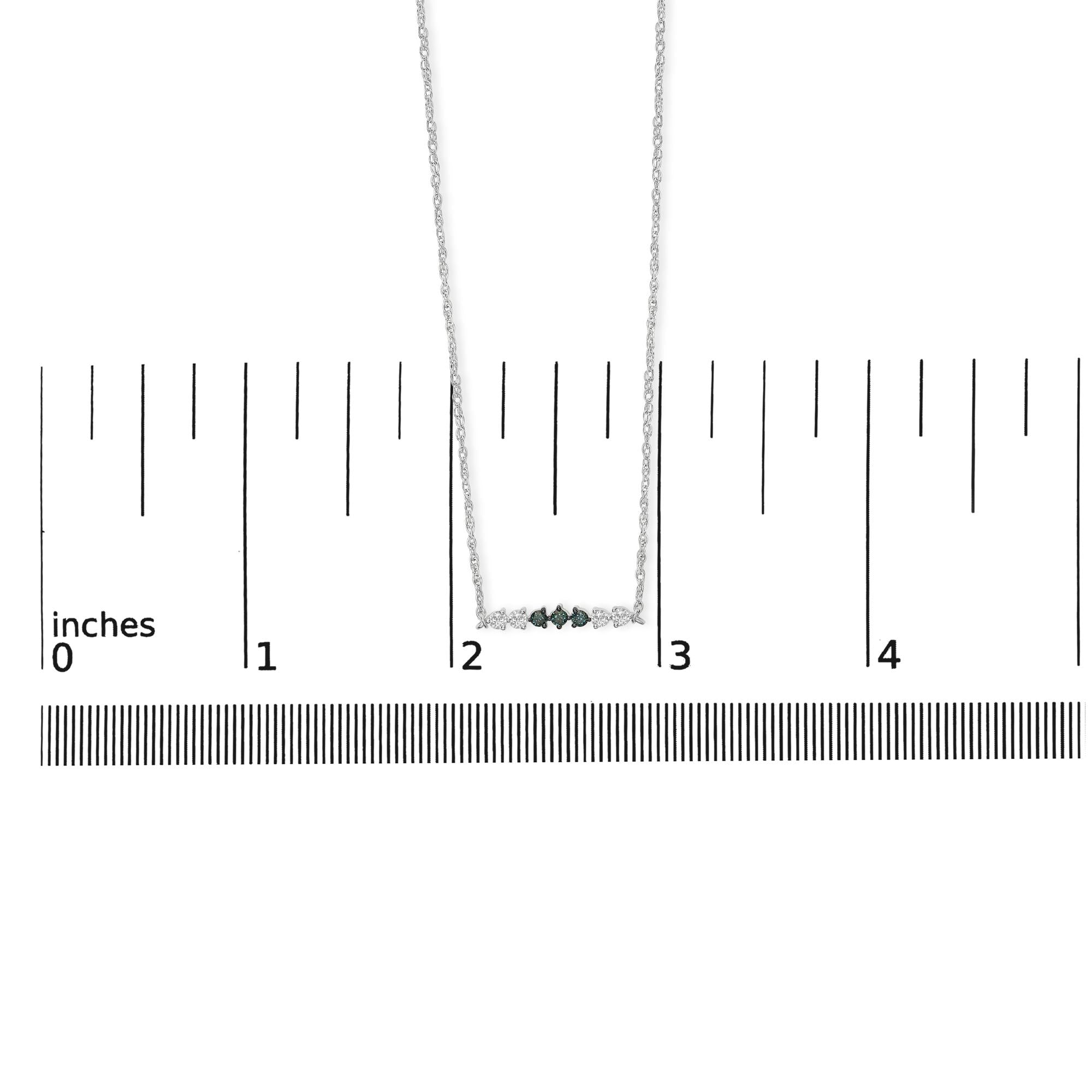 Sterling Silver 1/5 Cttw White and Blue Diamond 6 Stone Bar Necklace