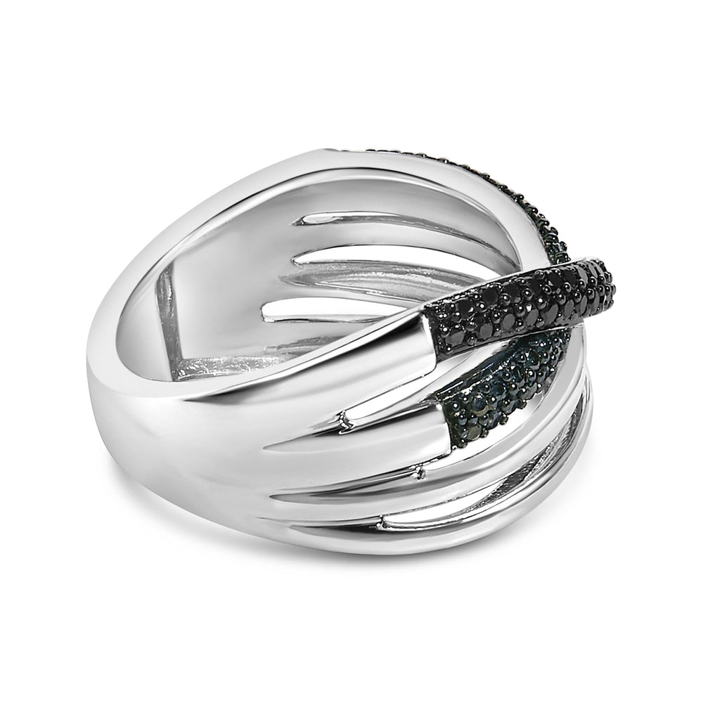 Sterling Silver 1/2 Cttw Black and Blue Diamond Crossover Bypass Ring