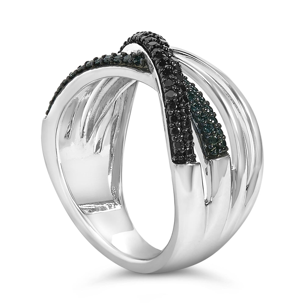 Sterling Silver 1/2 Cttw Black and Blue Diamond Crossover Bypass Ring