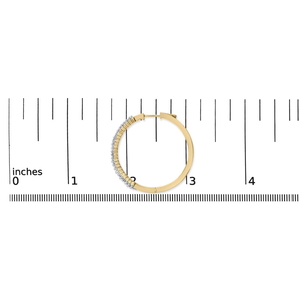 14K Yellow Gold Plated .925 Sterling Silver 1.0 Cttw Baguette Diamond Hoop Earrings