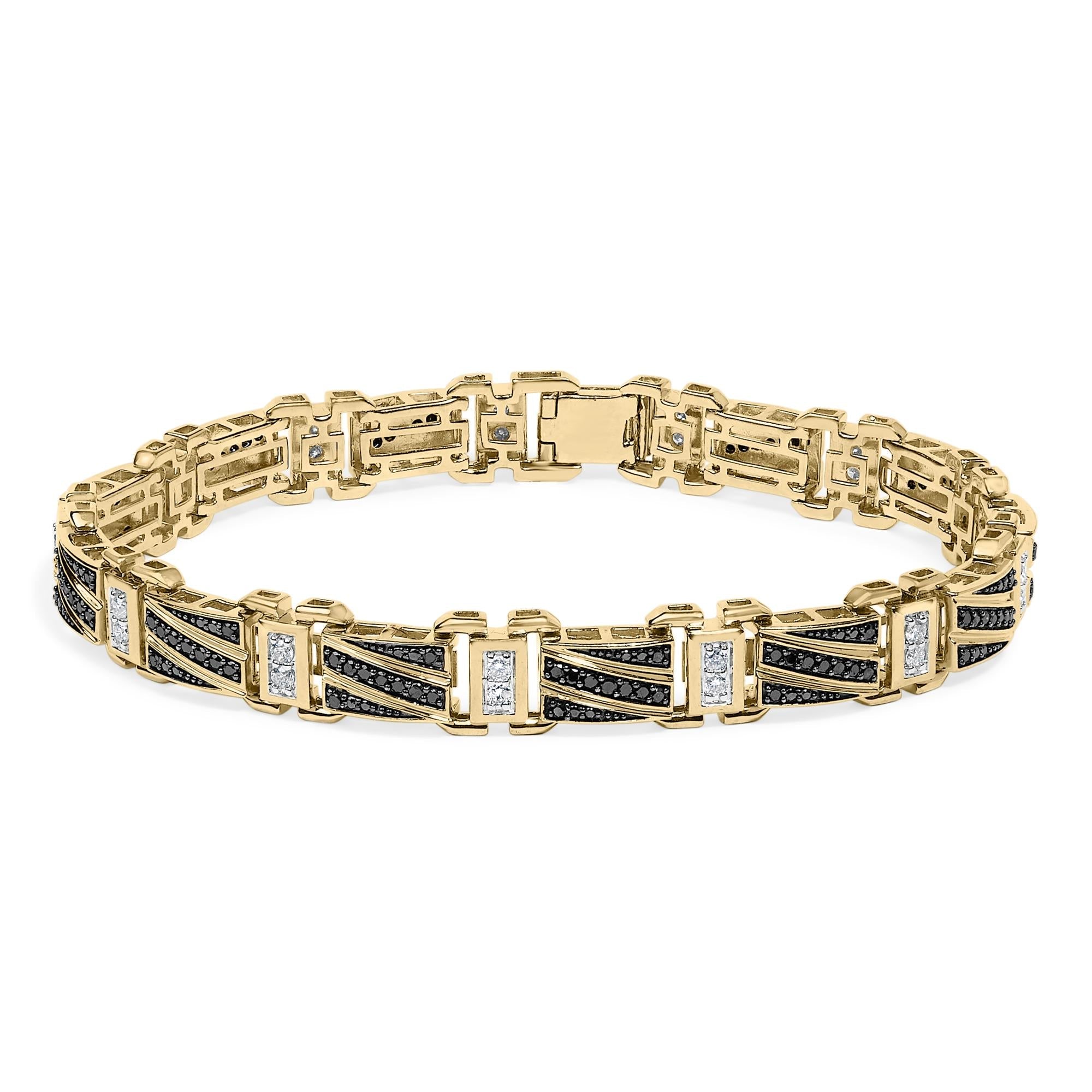 Men's 14K Yellow Gold Plated .925 Sterling Silver 2.0 Cttw Black Diamond Statement Link Bracelet