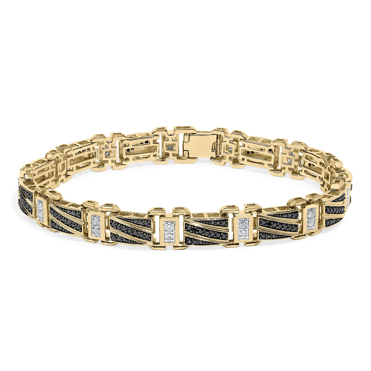 Men's 14K Yellow Gold Plated .925 Sterling Silver 2.0 Cttw Black Diamond Statement Link Bracelet