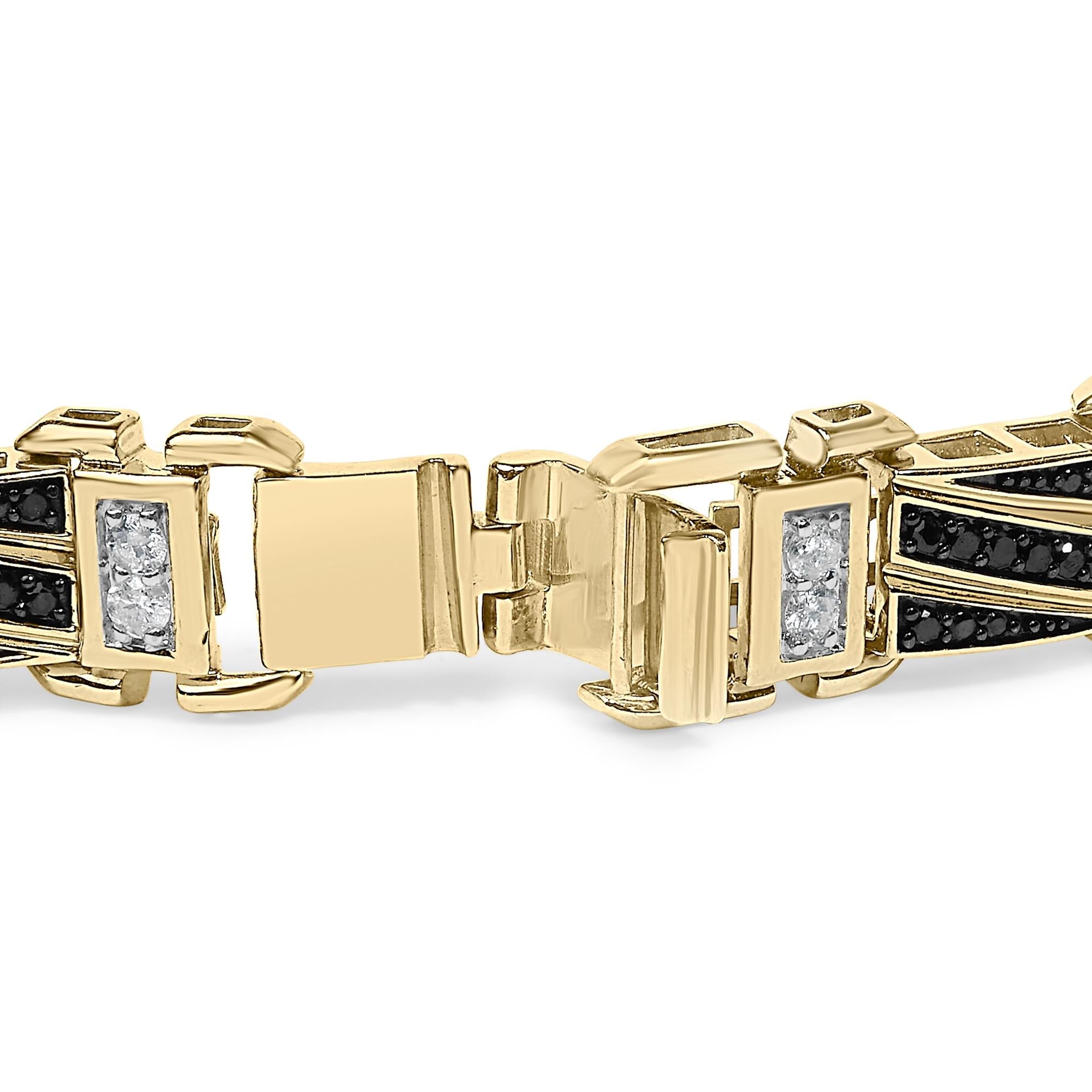 Men's 14K Yellow Gold Plated .925 Sterling Silver 2.0 Cttw Black Diamond Statement Link Bracelet
