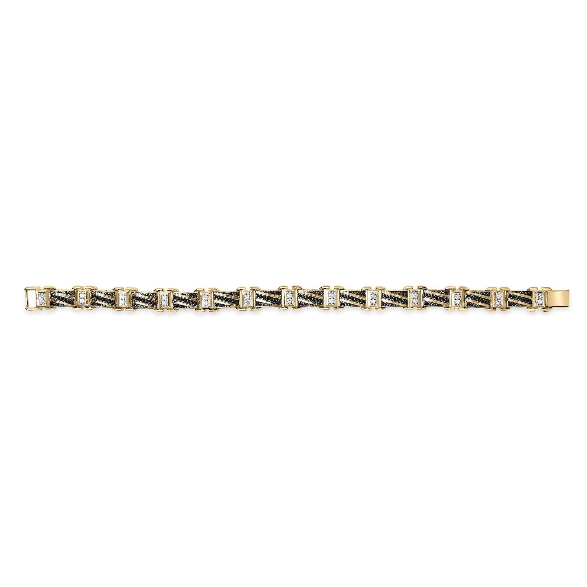 Men's 14K Yellow Gold Plated .925 Sterling Silver 2.0 Cttw Black Diamond Statement Link Bracelet