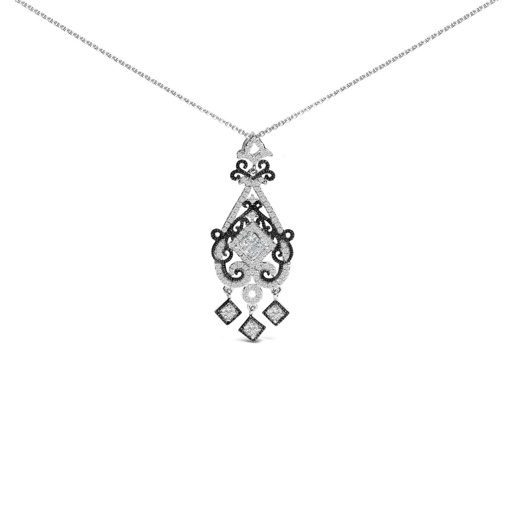 Black Rhodium Plated Sterling Silver 3/4 Cttw Diamond Ornate Drop Pendant Necklace