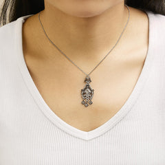 Black Rhodium Plated Sterling Silver 3/4 Cttw Diamond Ornate Drop Pendant Necklace