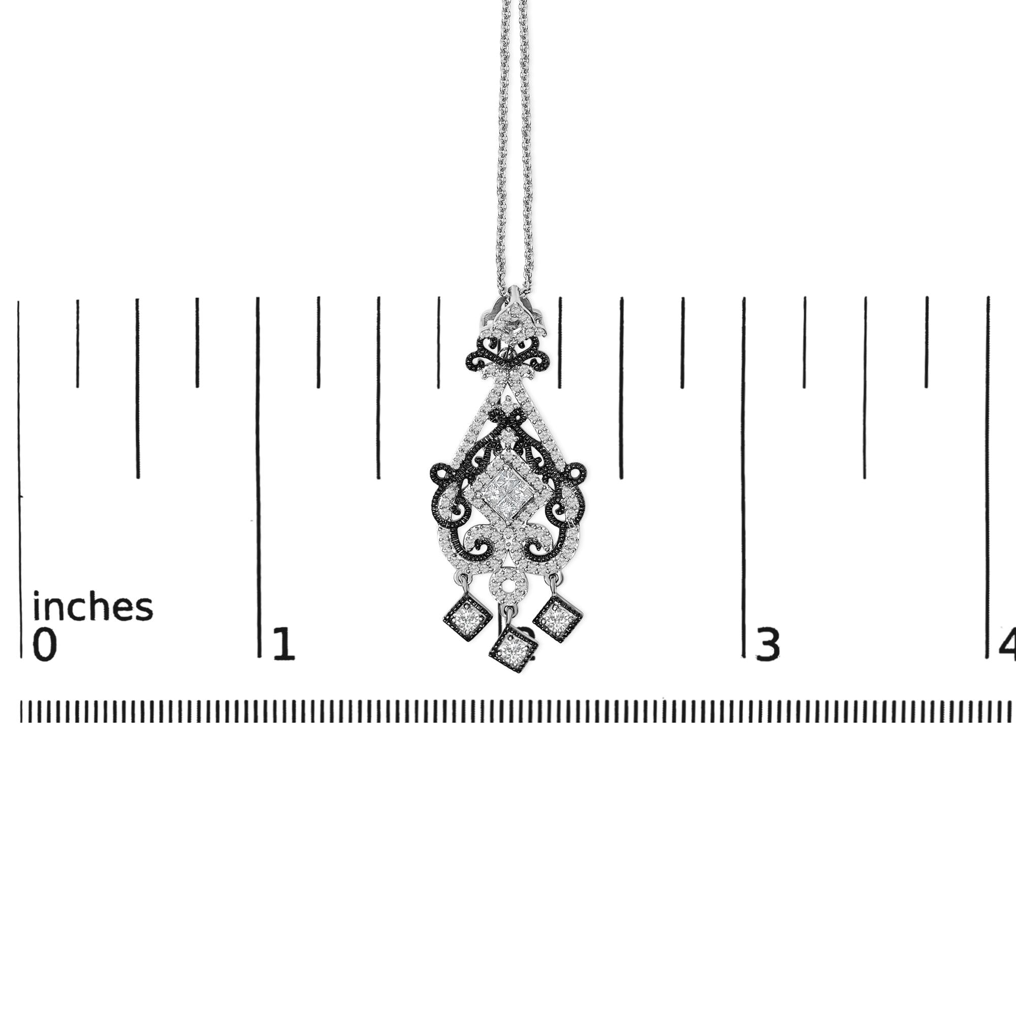 Black Rhodium Plated Sterling Silver 3/4 Cttw Diamond Ornate Drop Pendant Necklace