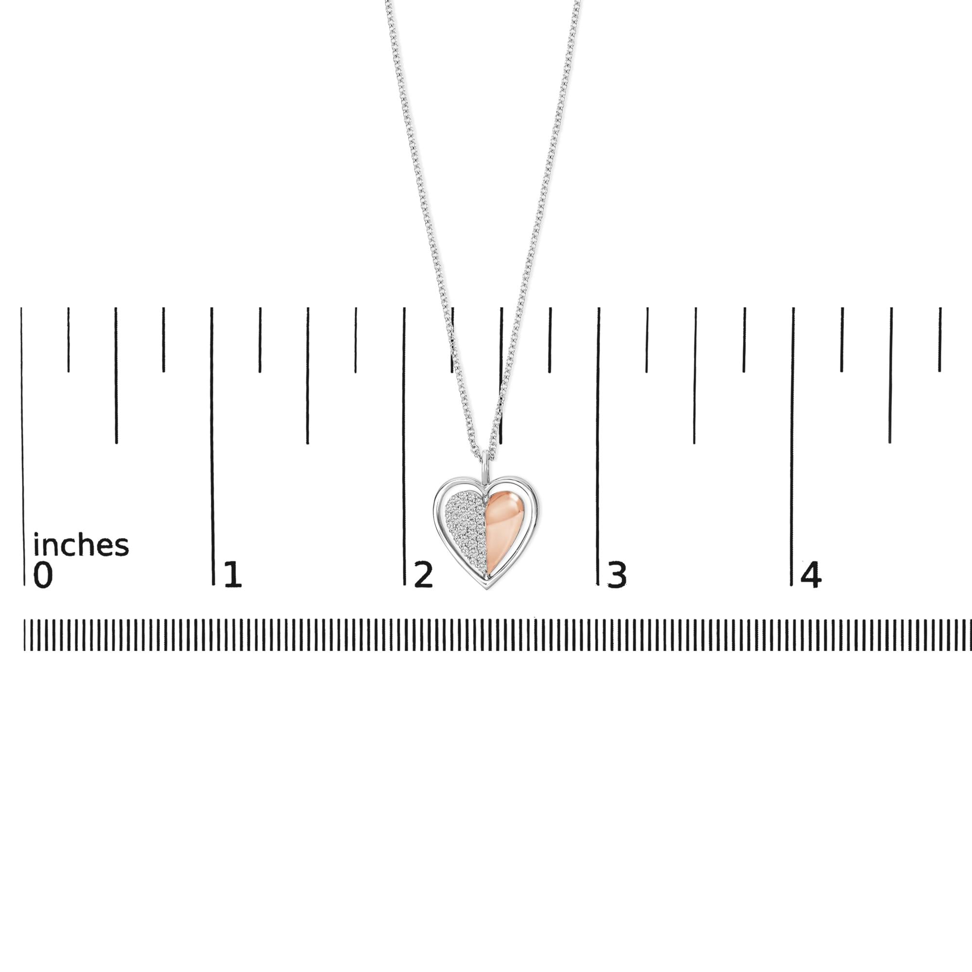 10K Rose Gold Plated Sterling Silver 1/5 Cttw Diamond Two-Tone Heart Pendant Necklace