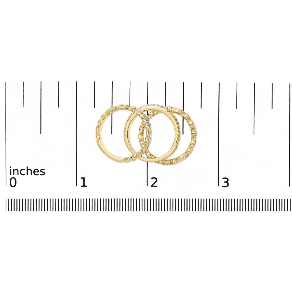14K Yellow Gold Plated Sterling Silver 1/4 Cttw Diamond Twist Leaf Stackable Ring Set