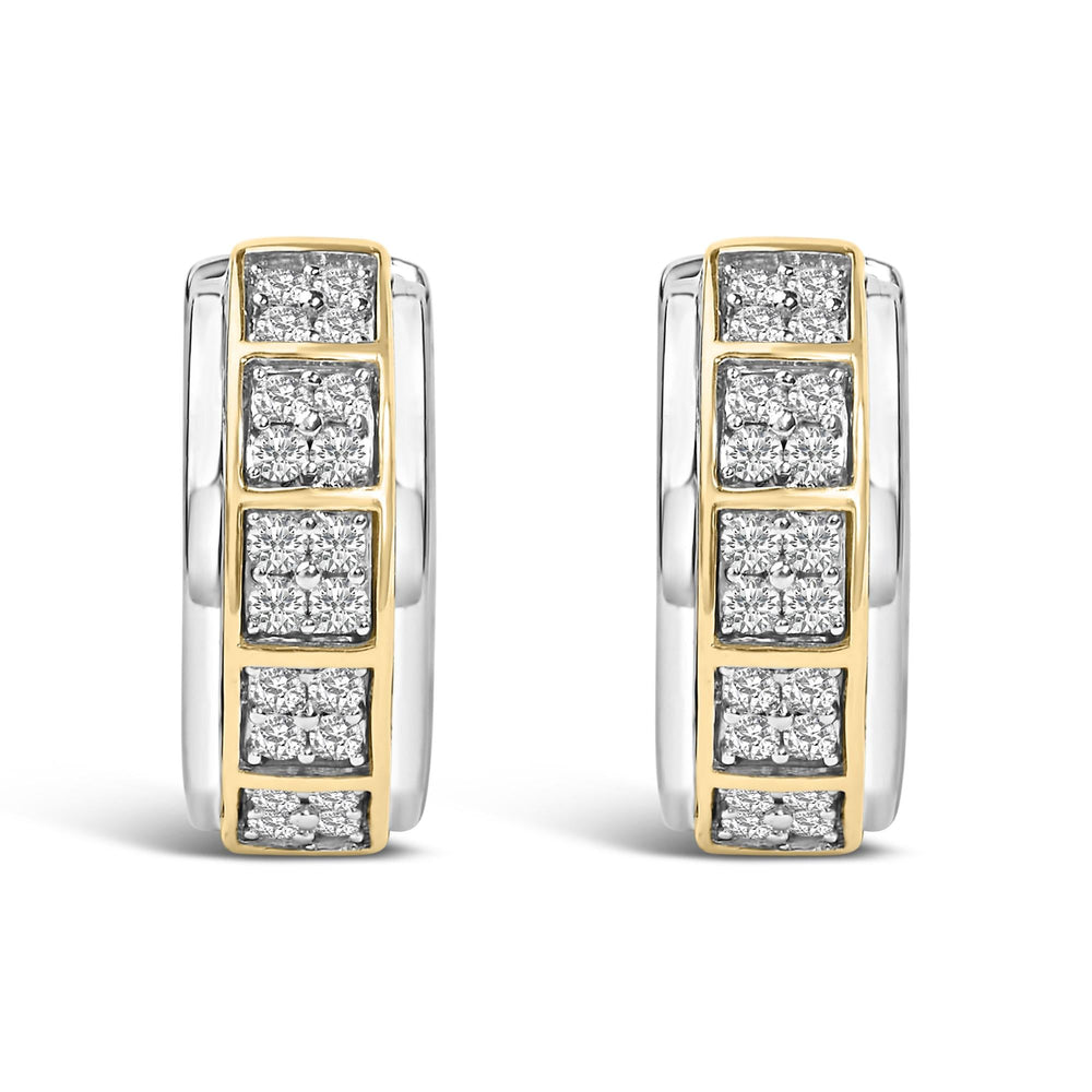 Two Tone .925 Sterling Silver 1/2 Cttw Diamond Square Box Huggie Hoop Earrings