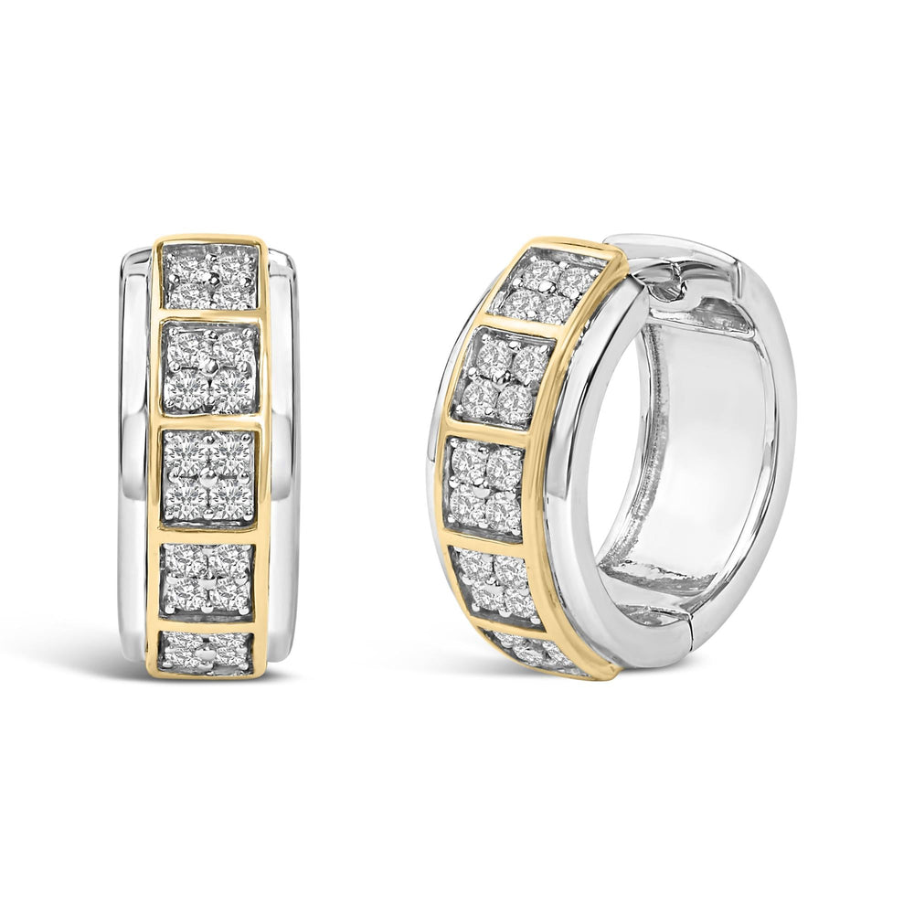 Two Tone .925 Sterling Silver 1/2 Cttw Diamond Square Box Huggie Hoop Earrings