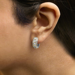 Two Tone .925 Sterling Silver 1/2 Cttw Diamond Square Box Huggie Hoop Earrings