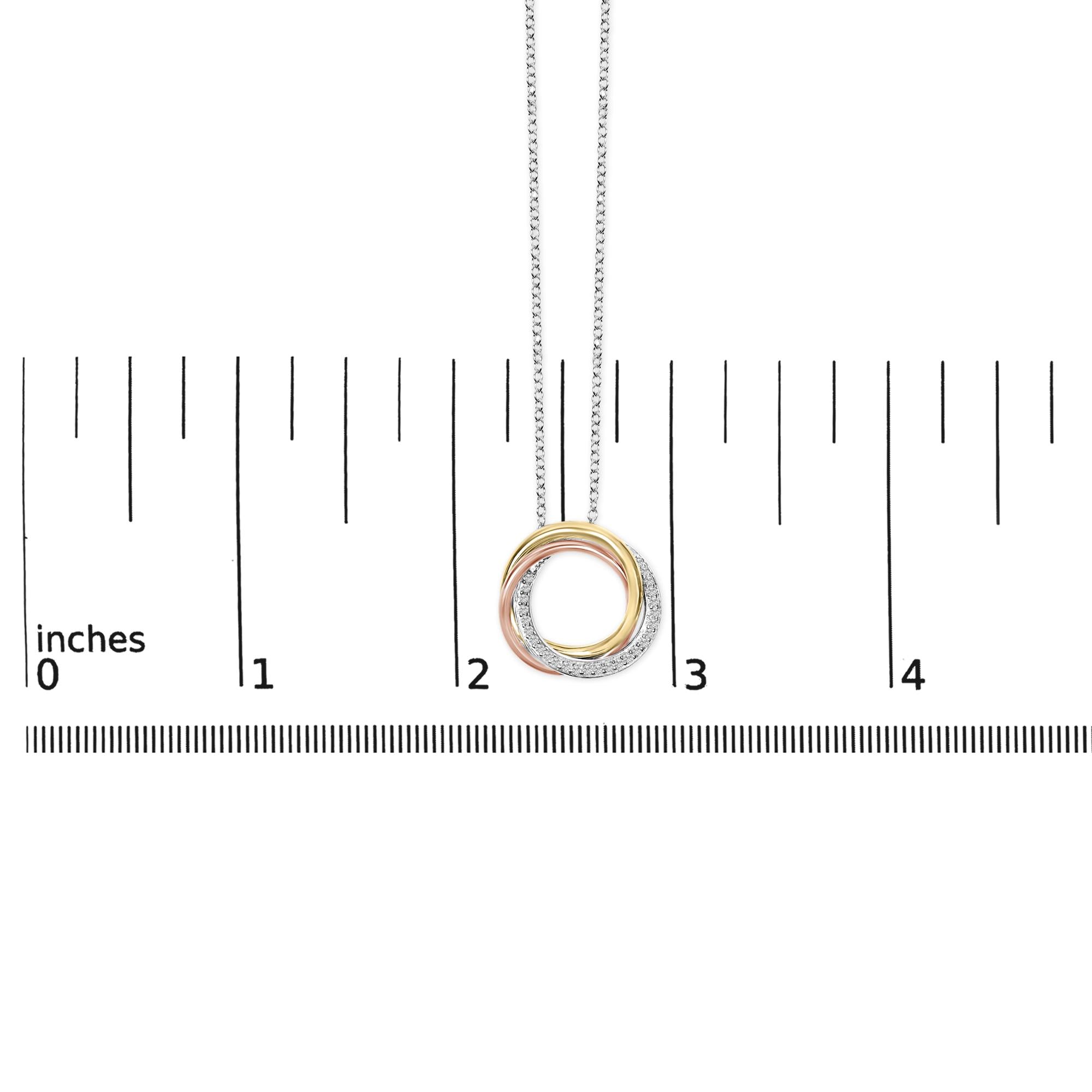 Tri Tone Sterling Silver 1/5 Cttw Diamond Interlocking Circle Pendant Necklace