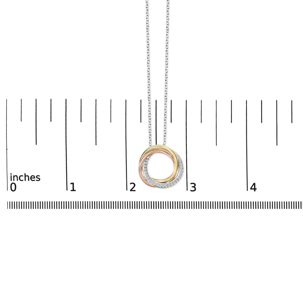 Tri Tone Sterling Silver 1/5 Cttw Diamond Interlocking Circle Pendant Necklace