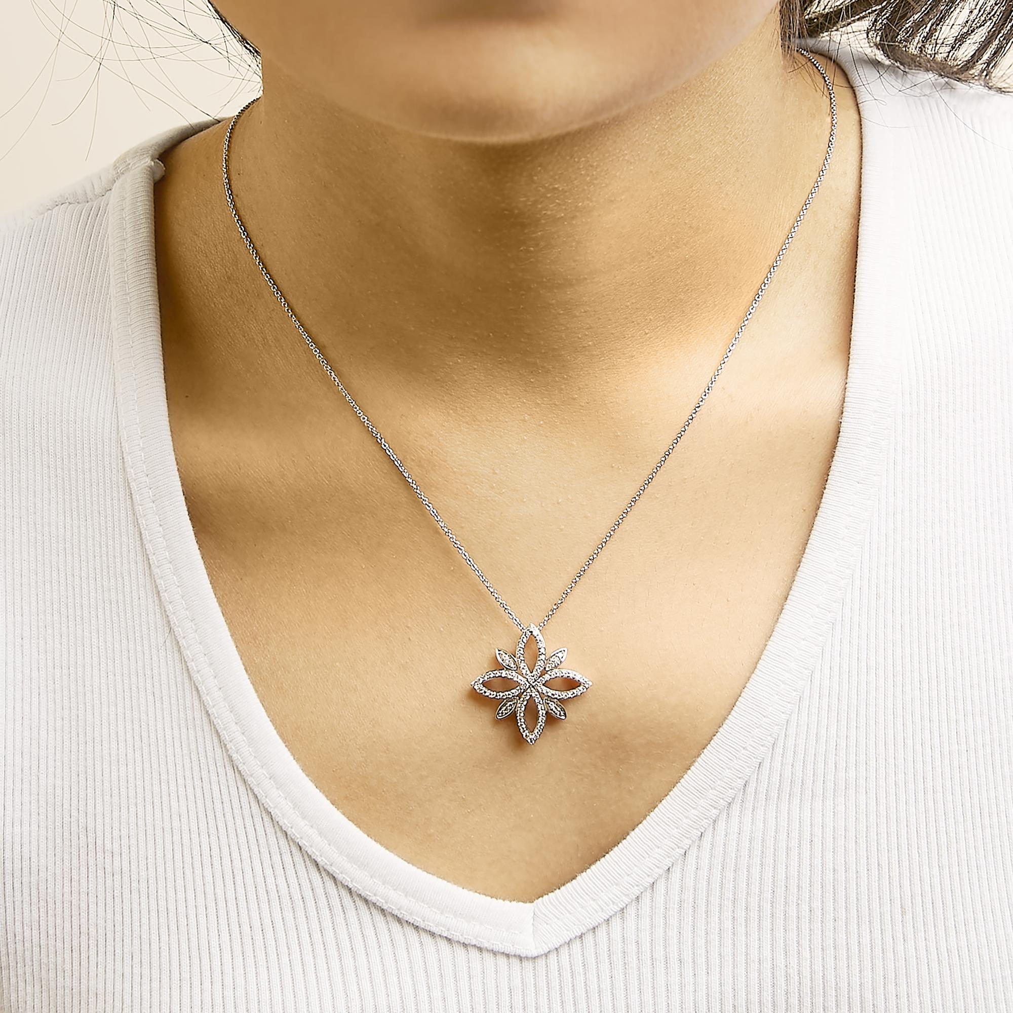 Sterling Silver 1/2 Cttw Diamond Floral Cross Pendant Necklace