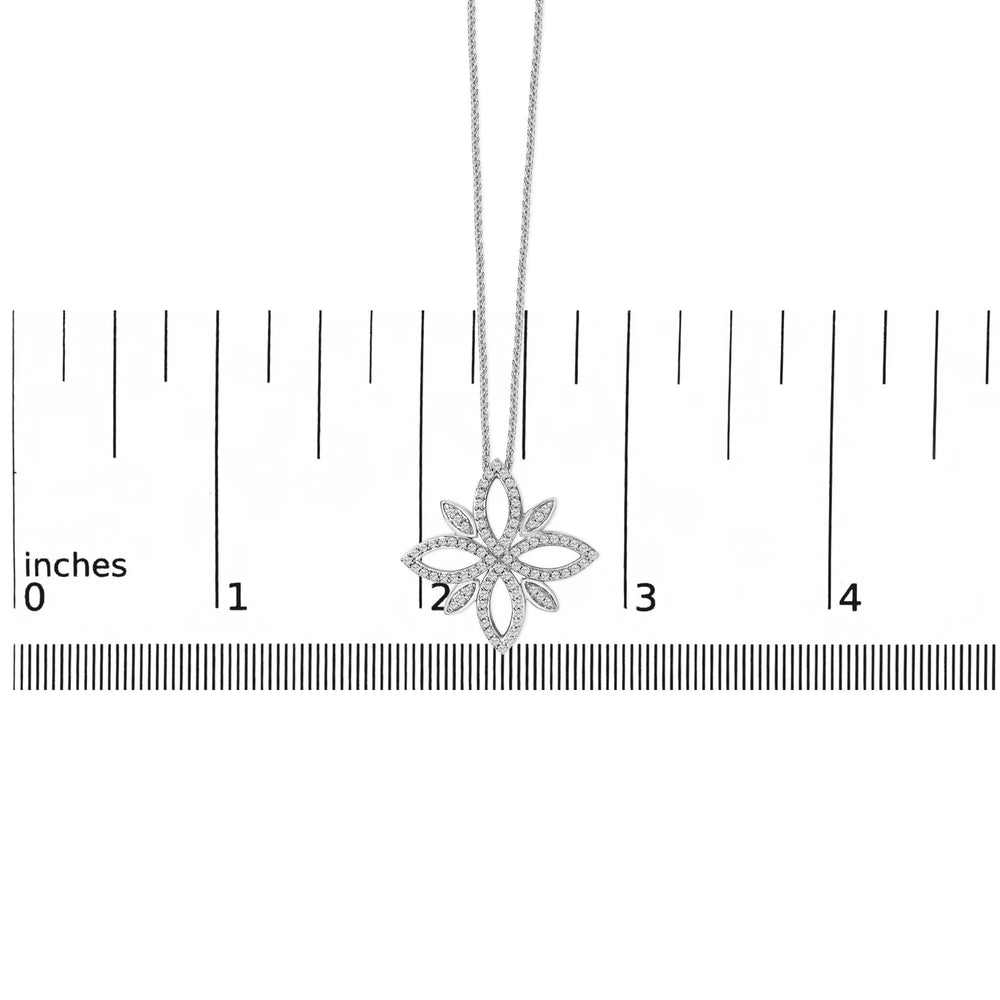 Sterling Silver 1/2 Cttw Diamond Floral Cross Pendant Necklace