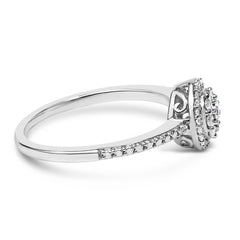 Sterling Silver 1/5 Cttw Diamond Round Motif Halo Ring