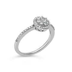 Sterling Silver 1/5 Cttw Diamond Round Motif Halo Ring