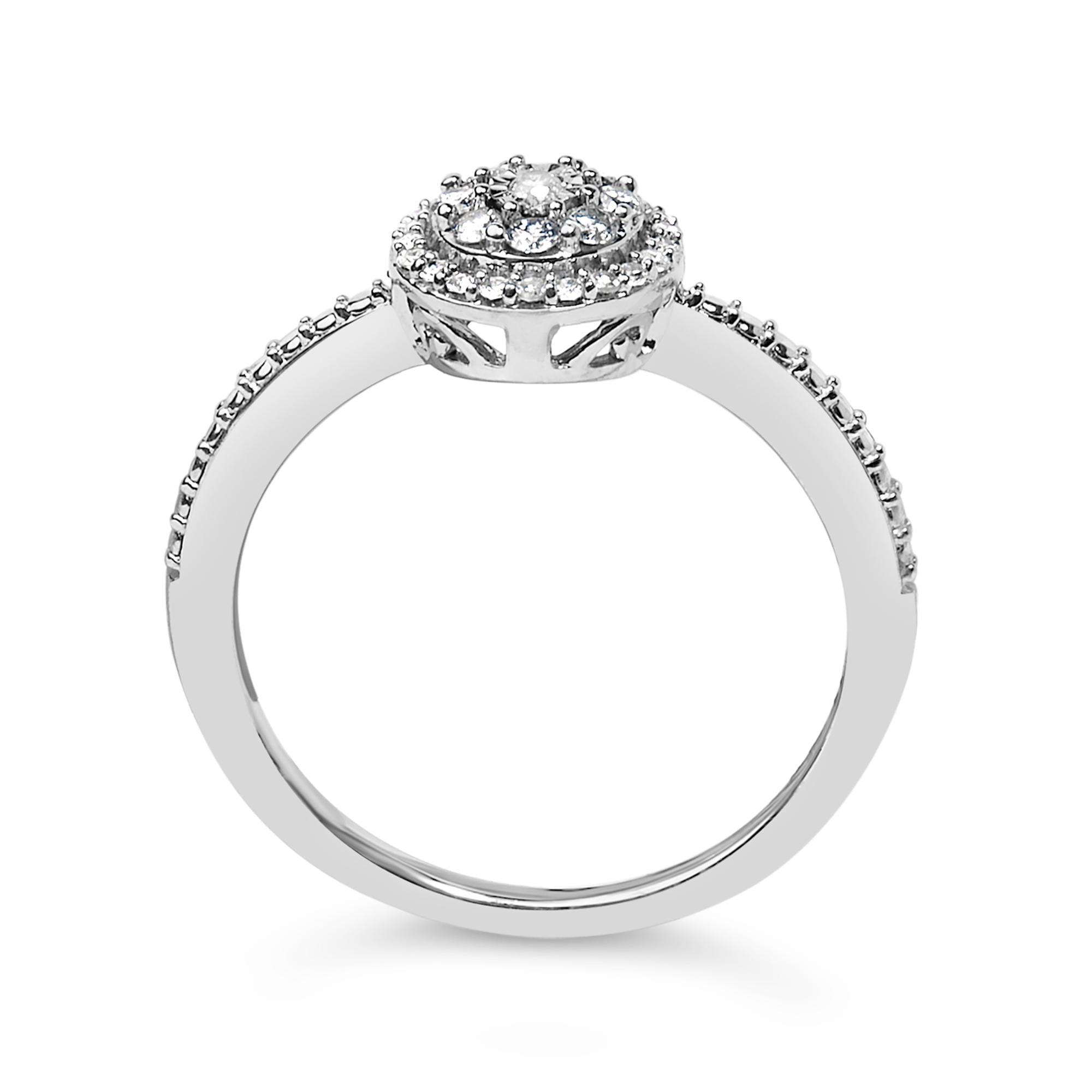 Sterling Silver 1/5 Cttw Diamond Round Motif Halo Ring
