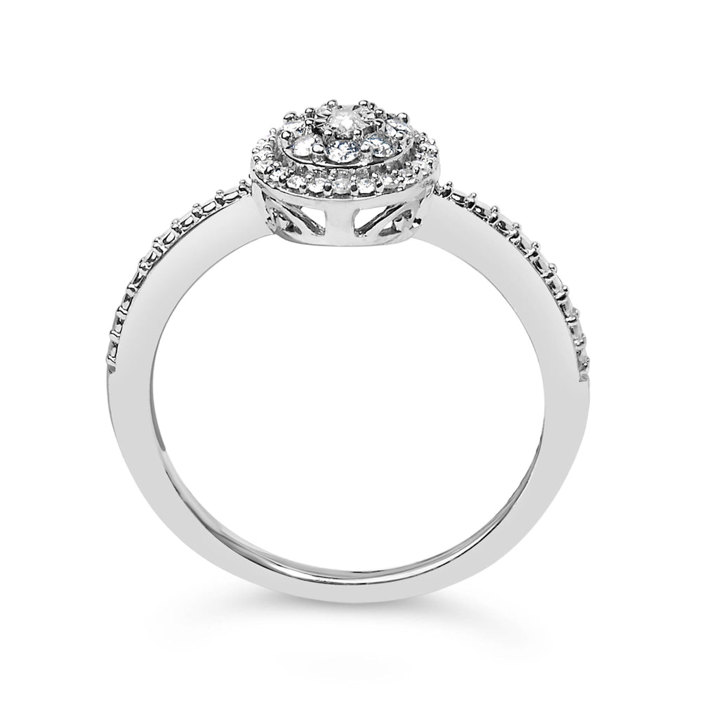 Sterling Silver 1/5 Cttw Diamond Round Motif Halo Ring